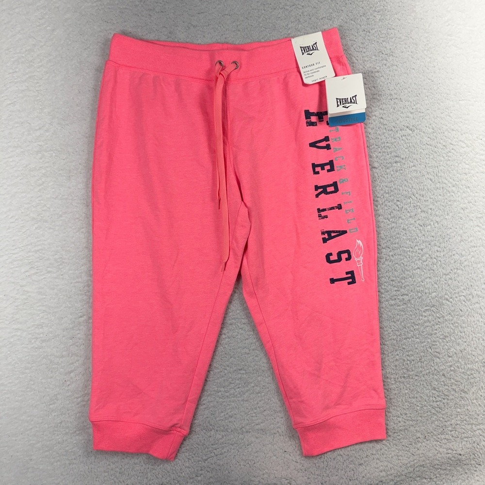 Everlast Pants Womens Large Pink Fleece Sweatpants Contour Capri W32 NWT